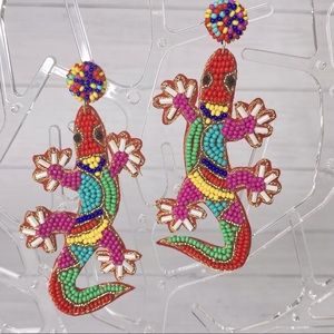 Gecko / Lizard Beaded Statement Earrings